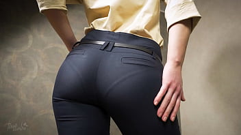 Perfect Bootie Asian In Cock-squeezing Work Trousers Teases Obvious G-string Line
