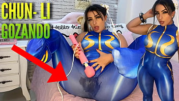 Super-sexy cosplay dame clothed as Chun Li from street fighter frolicking with her htachi vibro spunking and soddening her panties and pants ahegao